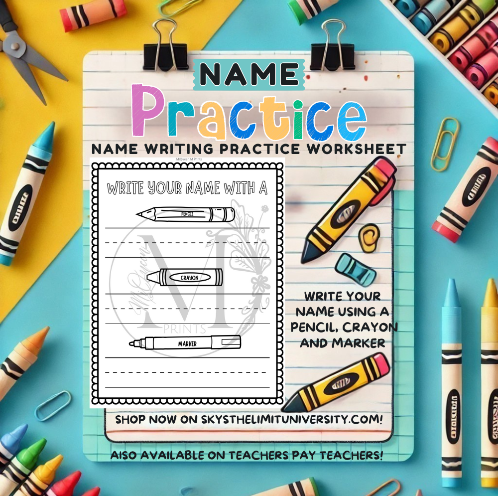 "Printable Name Writing Practice Worksheet for Preschool & Kindergarten | Pencil, Crayon, Marker"